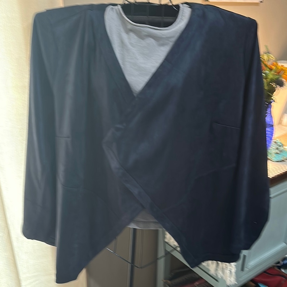 Unique Winged Open Front J.Jill Navy Blazer - Picture 2 of 12